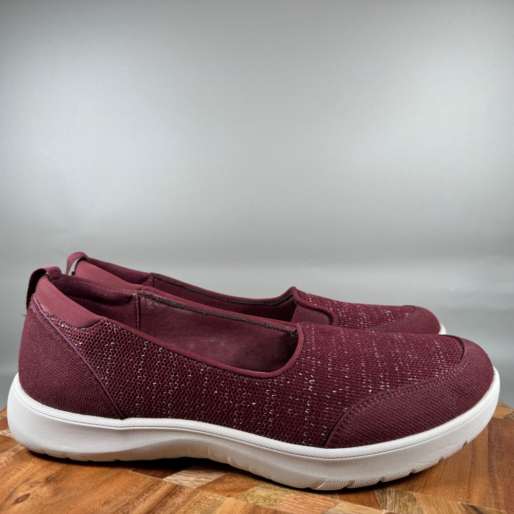 Clarks Cloudsteppers Adella‎ Blush Womens 11 Burgundy Glitter Knit Slip On Shoes